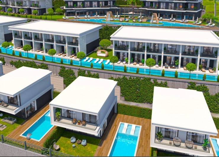 Уникальный комплекс с большой территорией, с выбором квартир, дуплексов, вил и домов в районе Каргыджак